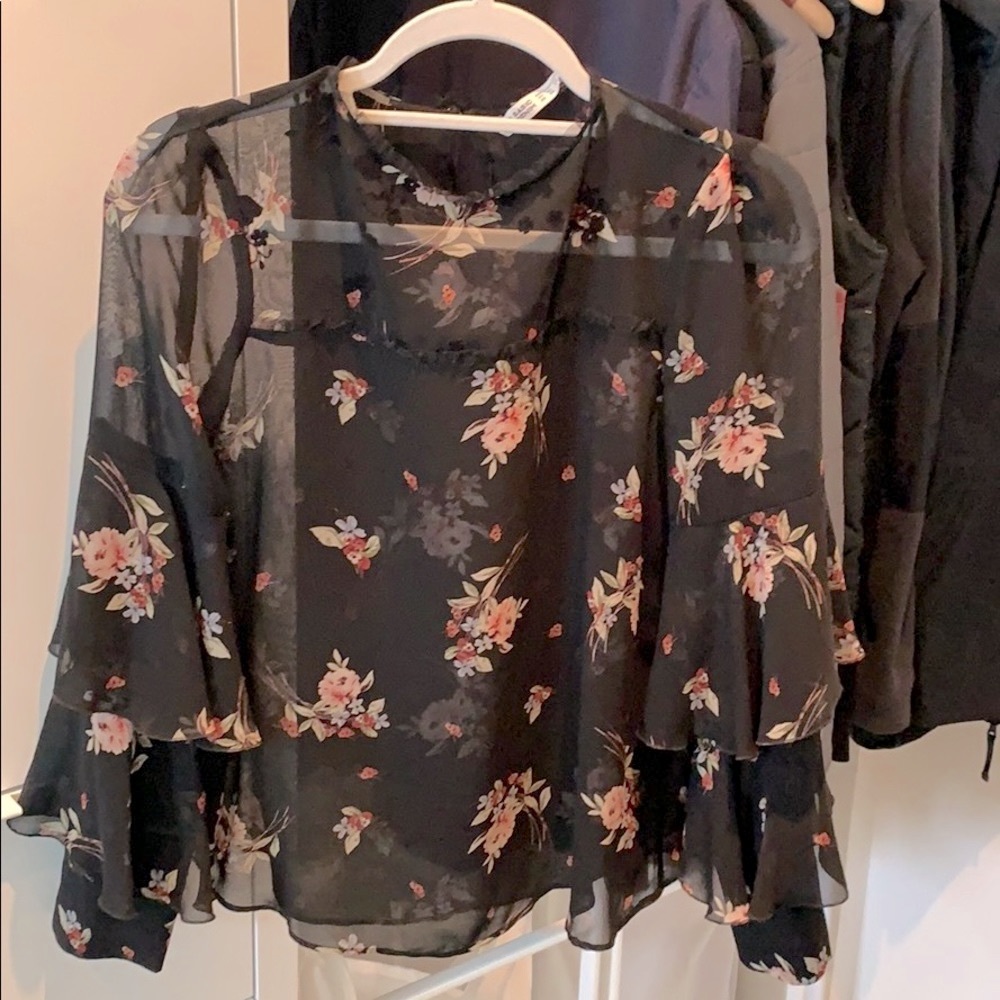 Zara sheer floral blouse